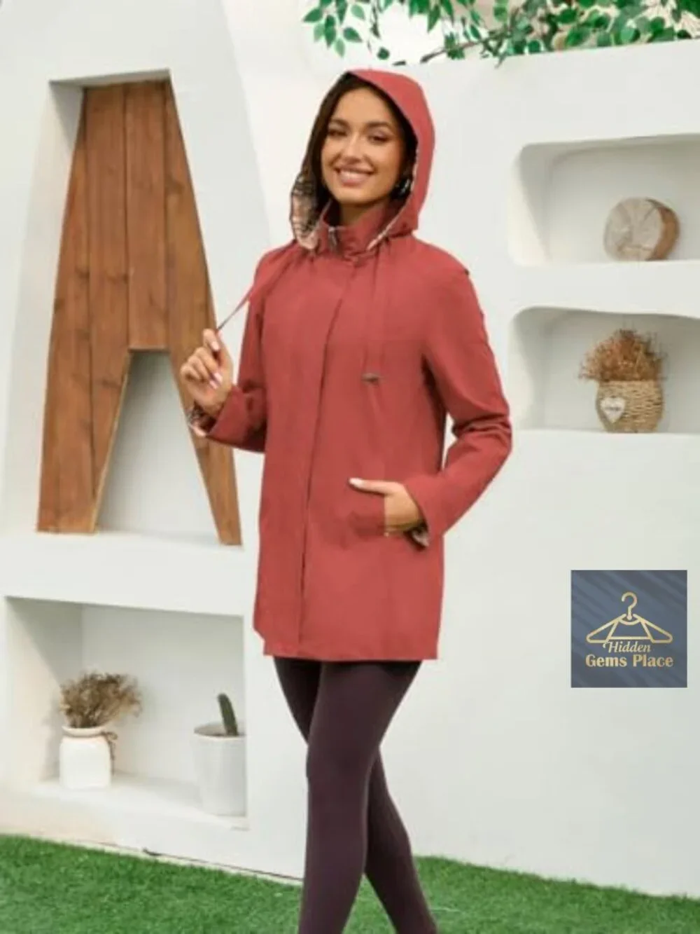 Long Hooded Rain Jacket Waterproof Windbreaker Lightweight Trench Coat